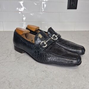 Caporicci Navy Blue Genuine Alligator Bit Loafer Men's Dress Shoes Size 10.5
